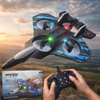 LED Colorful Light RC Fighter Jet Drone - Night Flying Quadcopter To