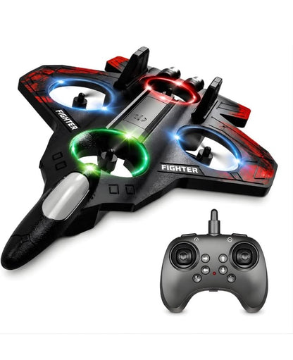 LED Colorful Light RC Fighter Jet Drone - Night Flying Quadcopter To