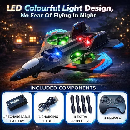 LED Colorful Light RC Fighter Jet Drone - Night Flying Quadcopter To