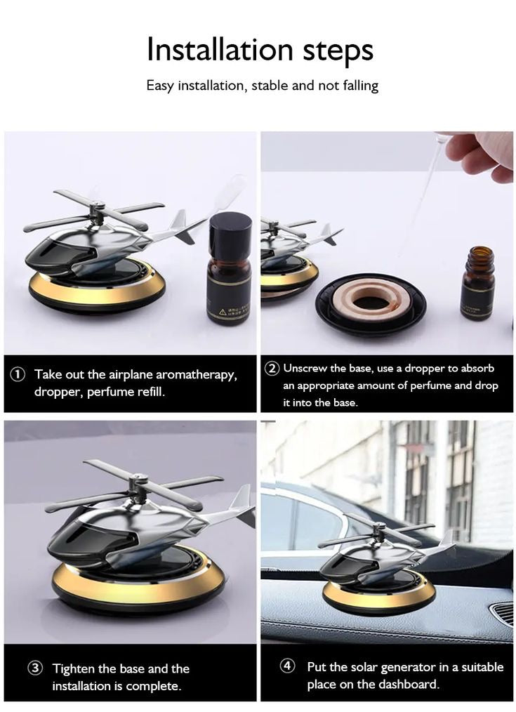 Solar Powered Helicopter Car Air Freshener & Dashboard Ornament