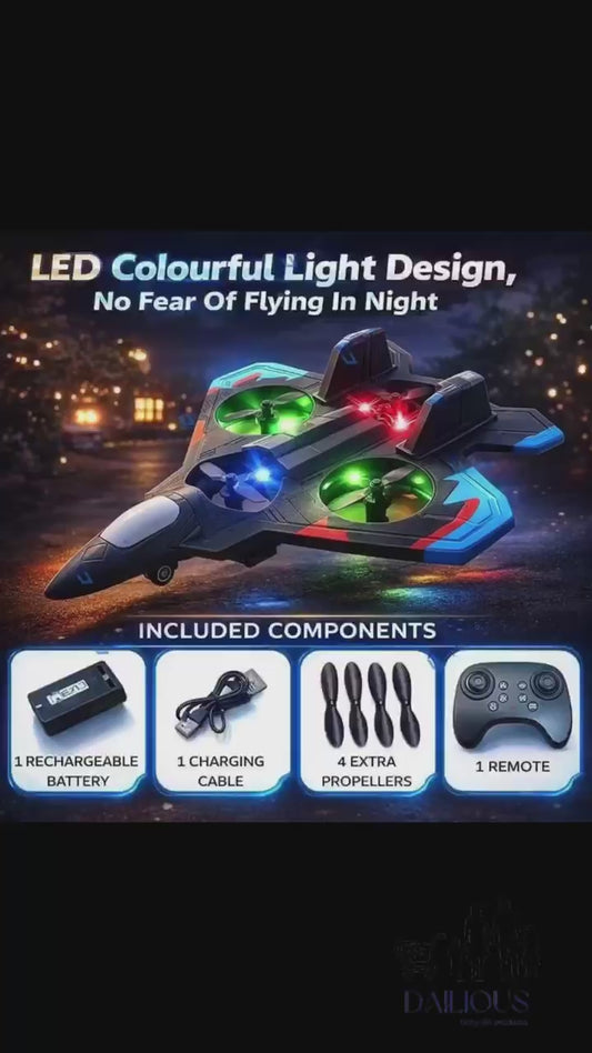 LED Colorful Light RC Fighter Jet Drone - Night Flying Quadcopter To